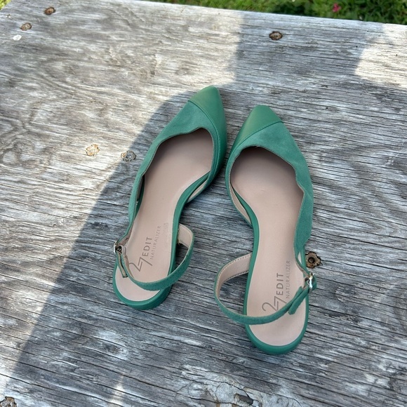 NEW Naturalizer 27 Edit Makenna Green Teal Leather Slip On Sling Back Flats - Picture 7 of 9